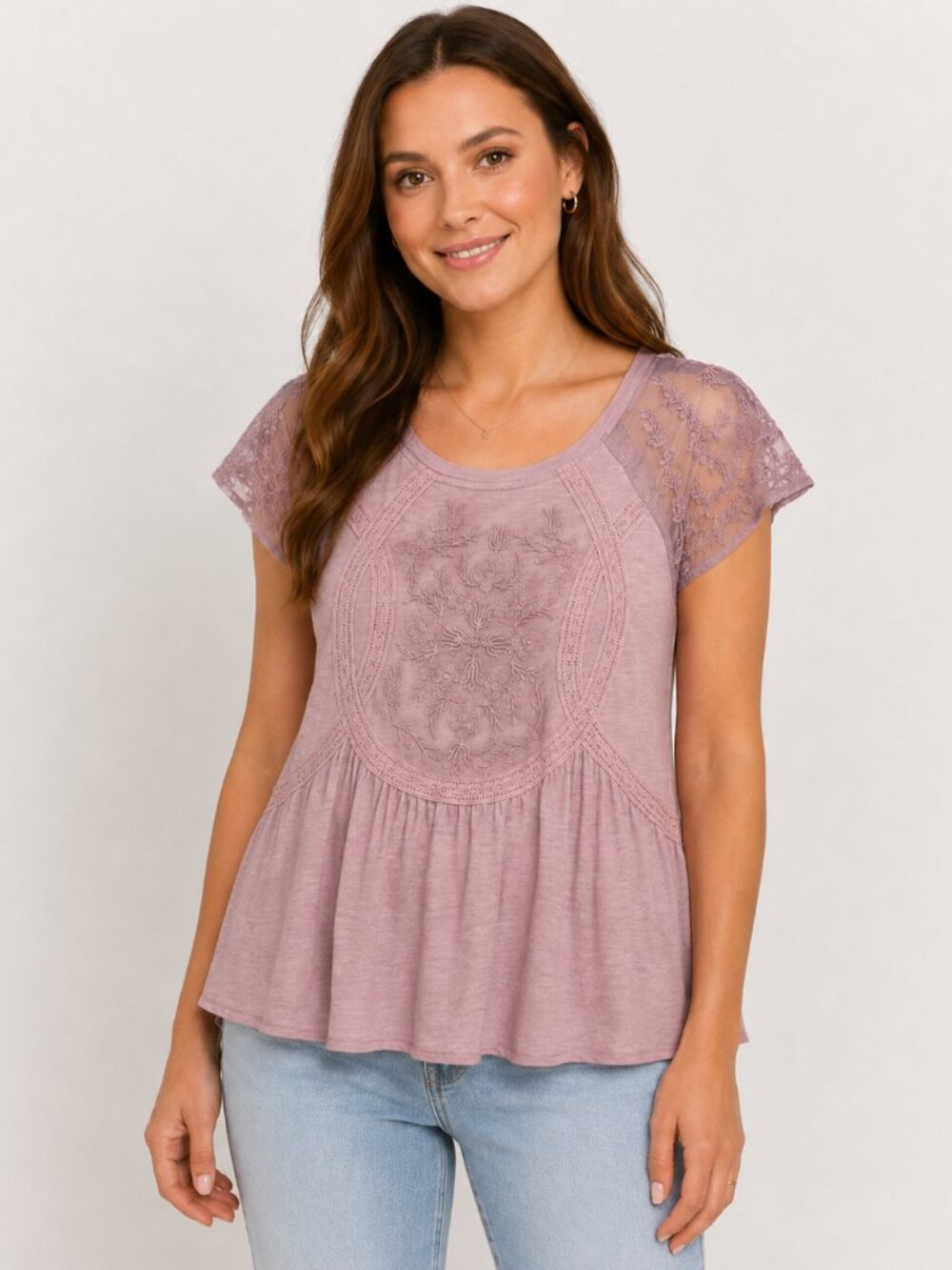 Altar’d State short sleeve top in a soft dusty mauve pink color